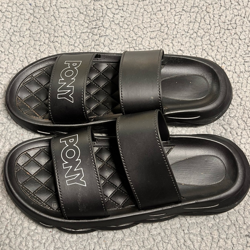 Pony Slides Black With Double Starp Womens Size 7